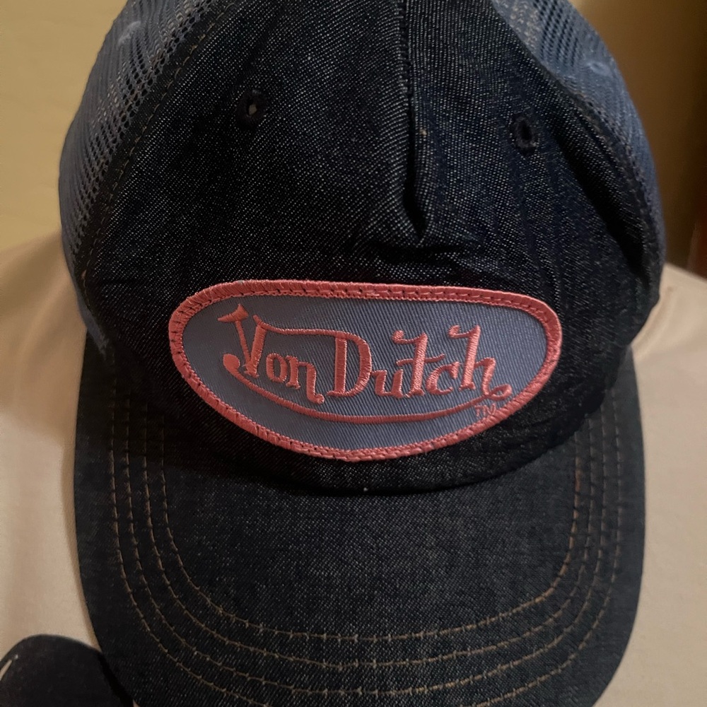 Vintage Von Dutch Dark Denim Cap with Pink Logo